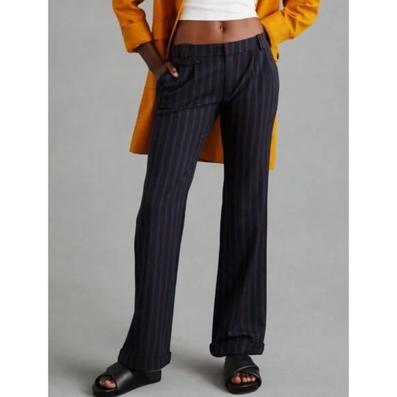 Anthropologie Low-Rise Flare Pants Trousers Blue Red Striped US 4 - Picture 1 of 6